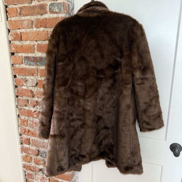 Dark Brown Faux Fur Mid-Length Coat Women’s XL (175/96A) Lined Classic Wear - Picture 8 of 8
